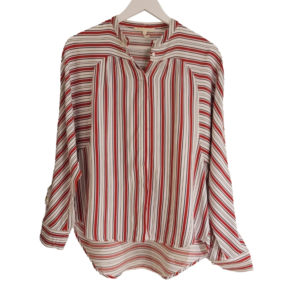 EUC Maje Coquille Ruched Red, White & Black Striped Long Sleeve Shirt - Medium